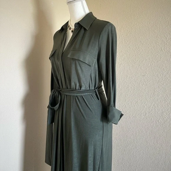 L'agence Rivi Midi Shirt Dress Olive Green XS Utility Business Casual Luxury - Picture 6 of 13